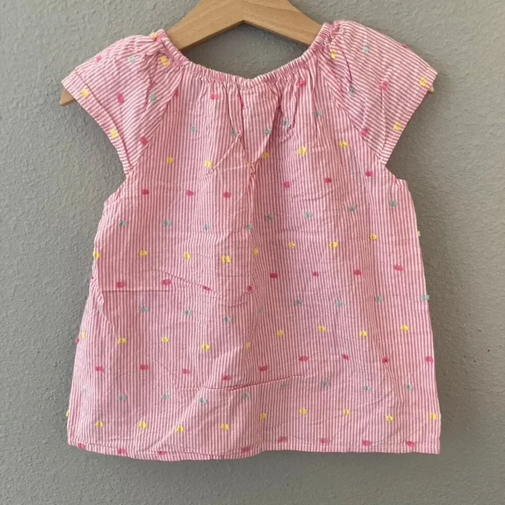 H&M Embroidered Stripe Top - Pink White - 18-24M